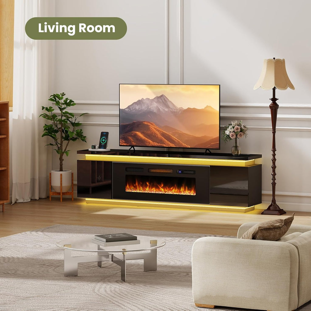 Fireplace TV-Stand with 40" Fireplace - 2 LED Light TV-Stand for 85 inch TVs - Entertainment Center with 4 AC Power