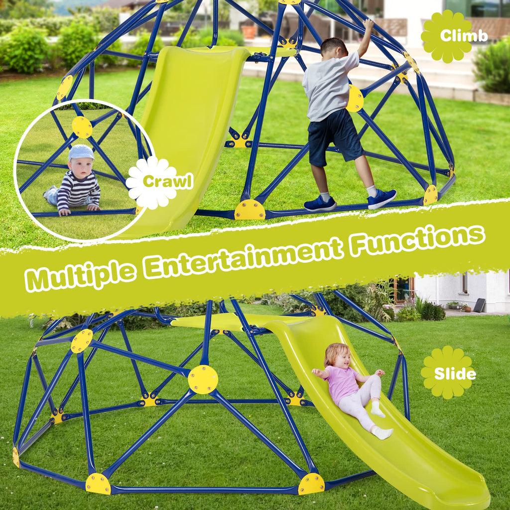 Climbing Dome with Slide, 8FT Jungle Gym Monkey Bar for Backyard, Outdoor Climbing Toys for Toddlers Playground