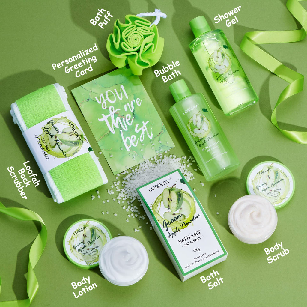 Teacher Appreciation Valentine Gifts, Thankyou Gift, Green Apple Care Package, Relaxation Home SpaGift Baskets for