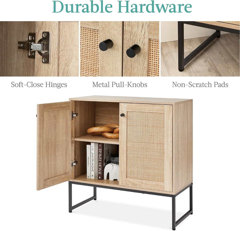 2-Door Rattan Storage Cabinet, Accent Furniture, Multifunctional Cupboard , Sideboard, Buffet Table w/Non-Scratch