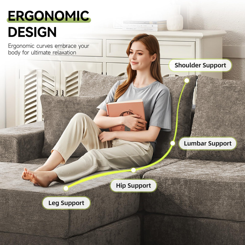 79" Boneless Cloud Modular Sectional Loveseat Sofa Couch, Brown