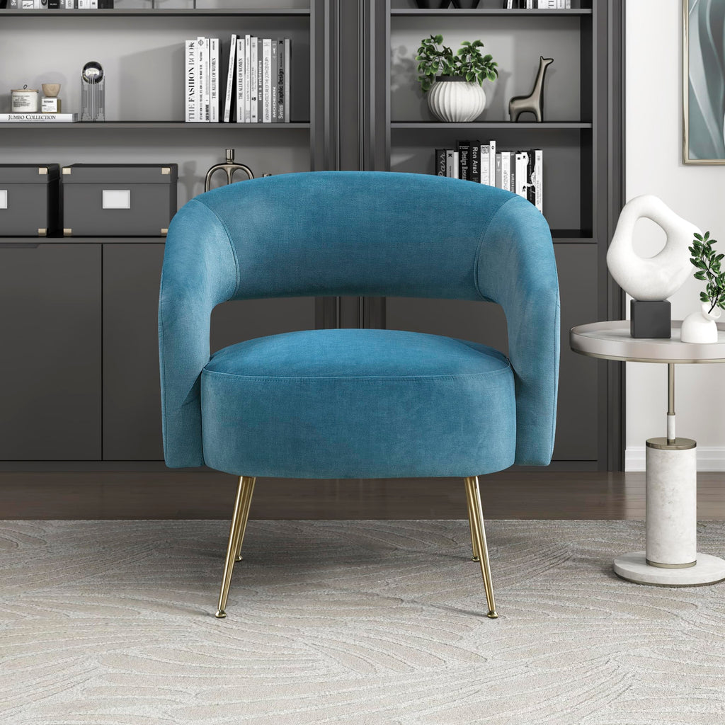 Mid-Century Modern Velvet Accent Chair with Open Back, Dark Teal