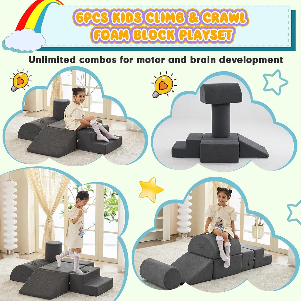 6Pcs Kids Foam Climbing Blocks, Soft Play Equipment, Toddler Climbing Toys Indoor, Soft Play Climbing Set