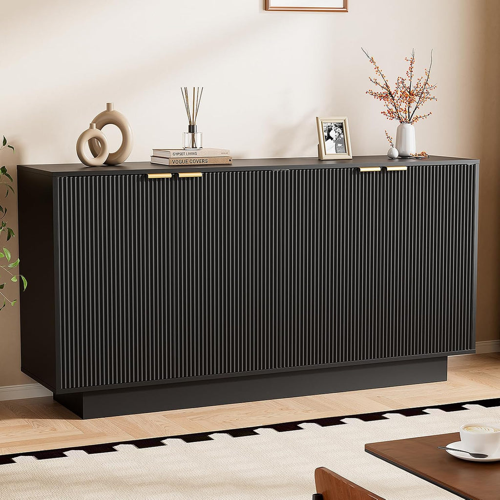 63'' Large Fluted Sideboard Buffet Cabinet, Modern Storage Cabinet with Adjustable Shelf, Console Table Wine Bar
