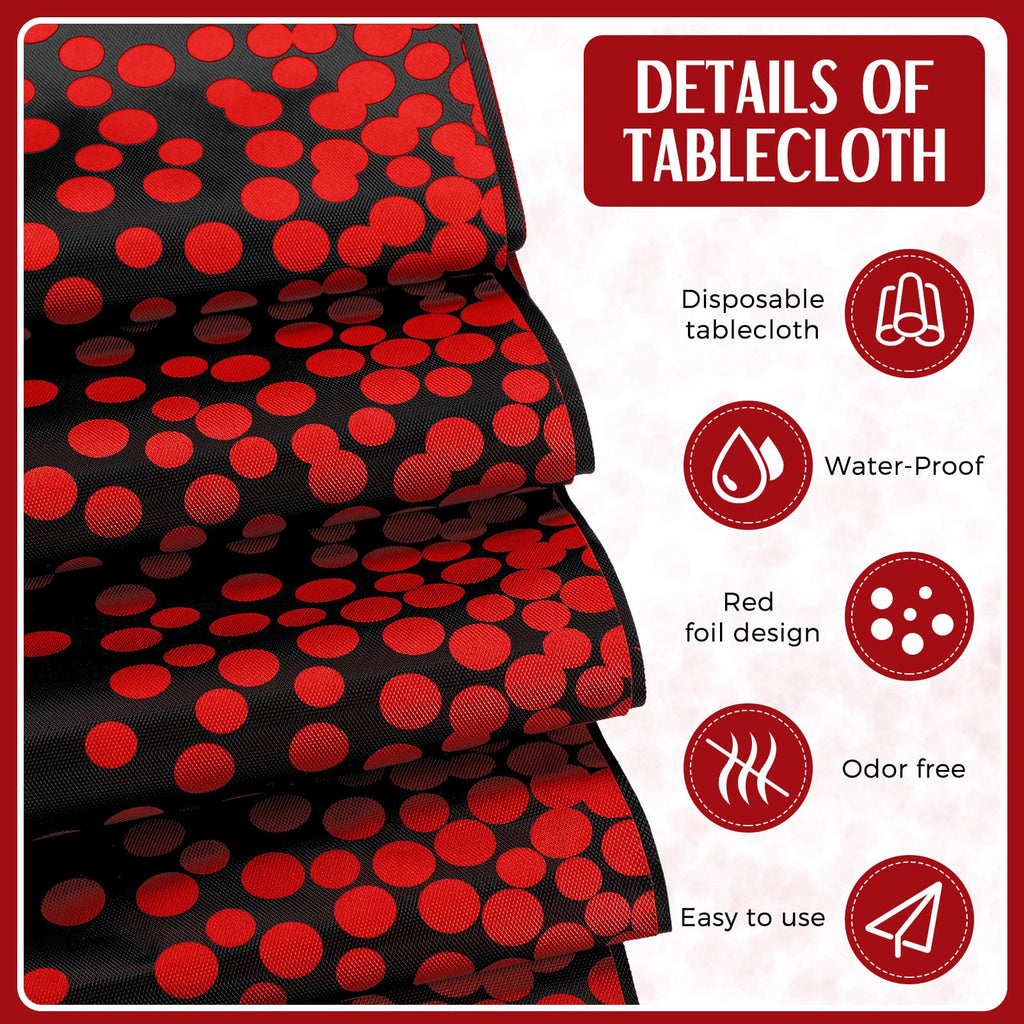 24 Pack Black and Red Tablecloths and Satin Runners Set
