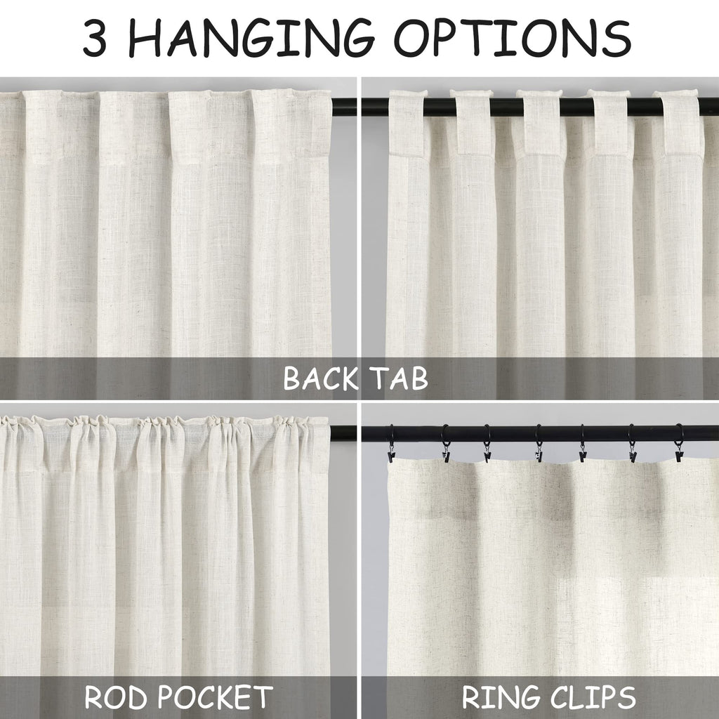 Cream Extra Long Curtain 130 inches Long 2 Panels Set Back Tab Modern Farmhouse Coastal Decor Cotton Textured Cream