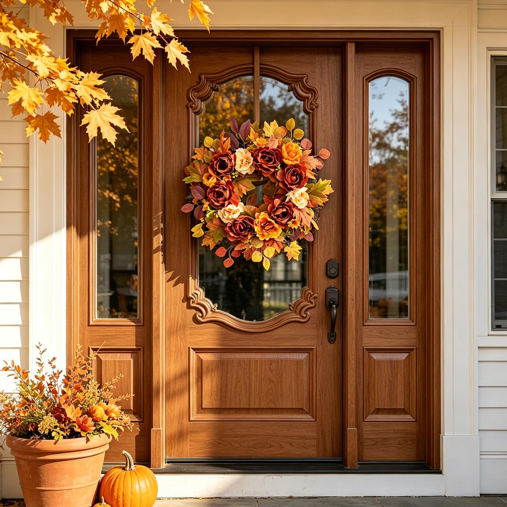 26Inch Full Fall Wreaths for Front Door Outside, Peony Hydrangea Wreath, Large Autumn Wreath Porch, Fall Wreath for