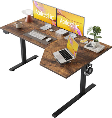 59 x 35 Inch Corner L Shaped Electric Standing Desk, Rustic Brown | Electric Height Adjustable, L-shape Workspace