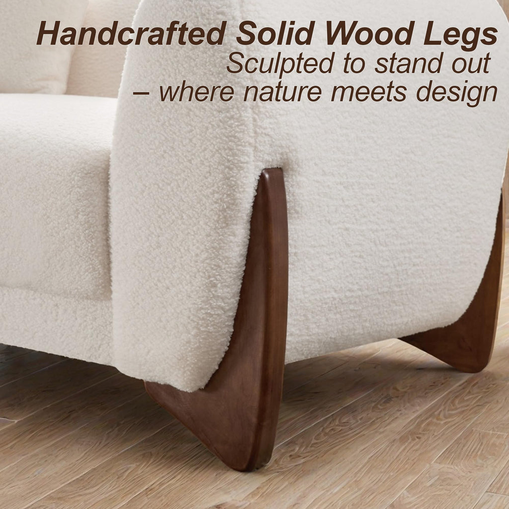 87" Sherpa Boucle 3 Seater Sofa Modern Cloud Couch with Solid Wood Legs, 25in Extra Deep Seat, Comfy Thick Cushion