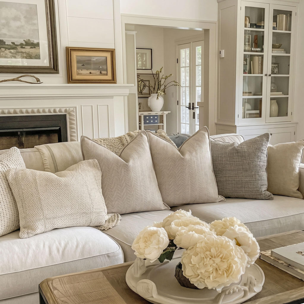 Beige Pillow Covers 26x26 Set of 2 Chenille Throw Pillow Covers with Elegant Design Soft and Luxurious Decorative