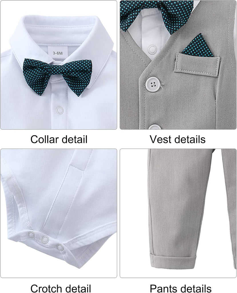 Baby Boy Clothes Toddler Boy Outfits 4PCS Gentleman Dress Romper/Vest/Pants/Bow Tie Cotton Suit Sets