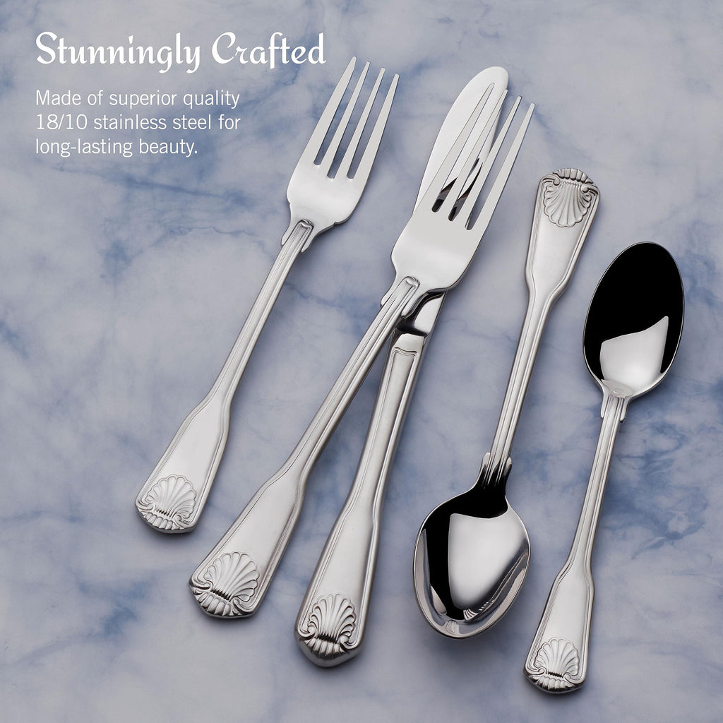 London Shell 45-Piece 18/10 Stainless Steel Flatware Set, Service for 8