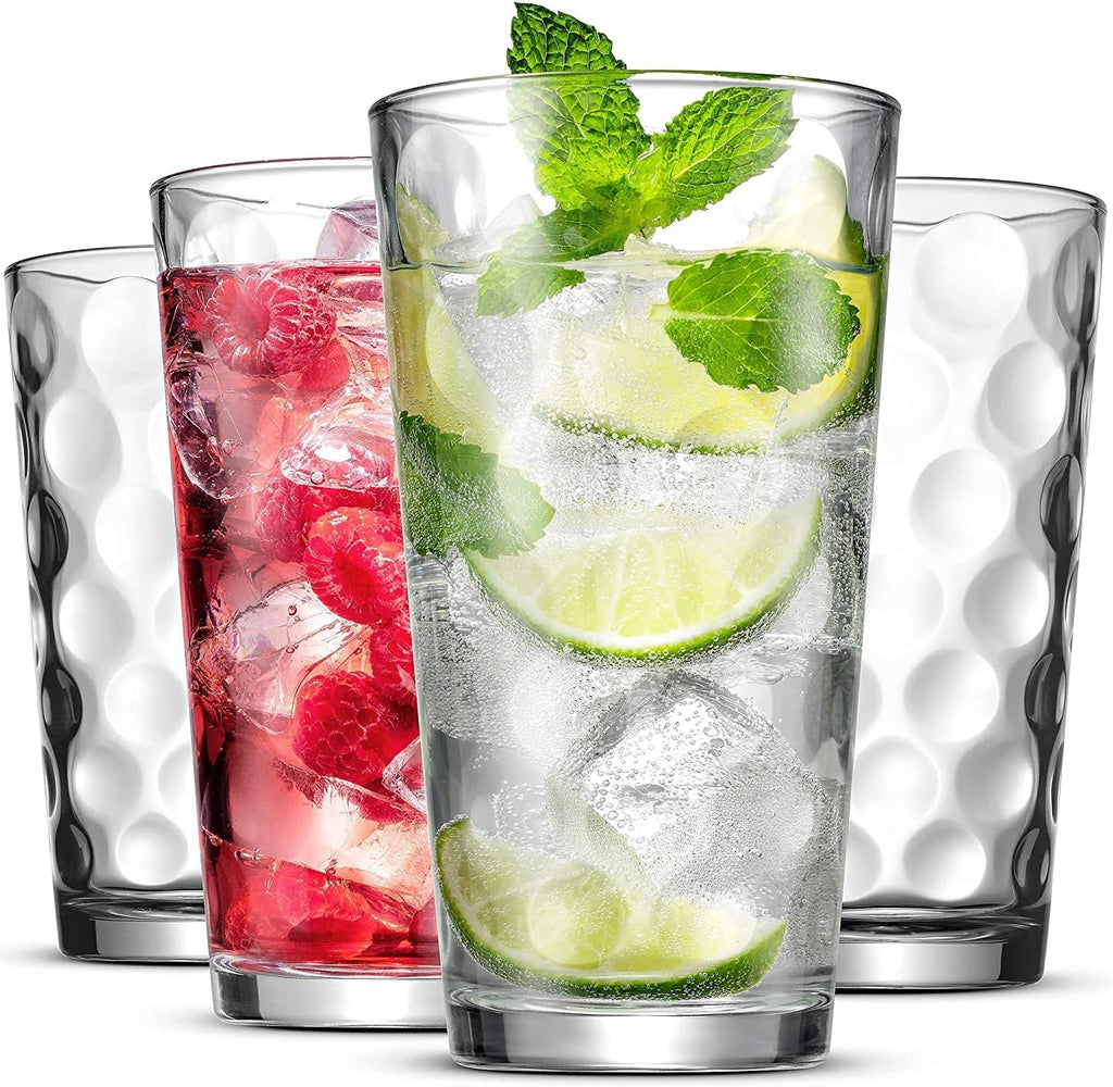 Set of 12 Elegant Everyday Stackable Drinking Glasses - Includes 4-17oz Highball Tumbler Glassware, 4-13oz DOF Rock