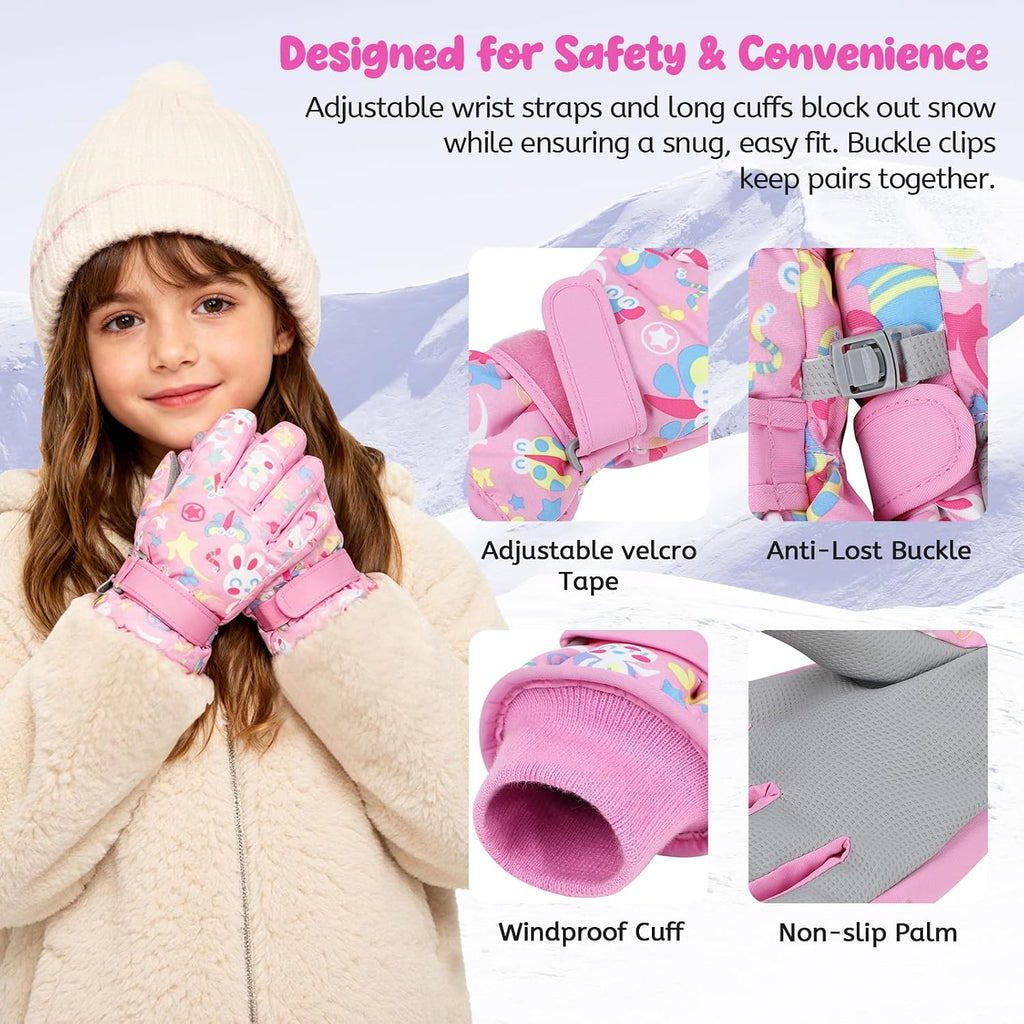 Winter Gloves for Kids Waterproof Boys Girls Cute Snow Ski Gloves Toddler Snowboarding Gloves Windproof