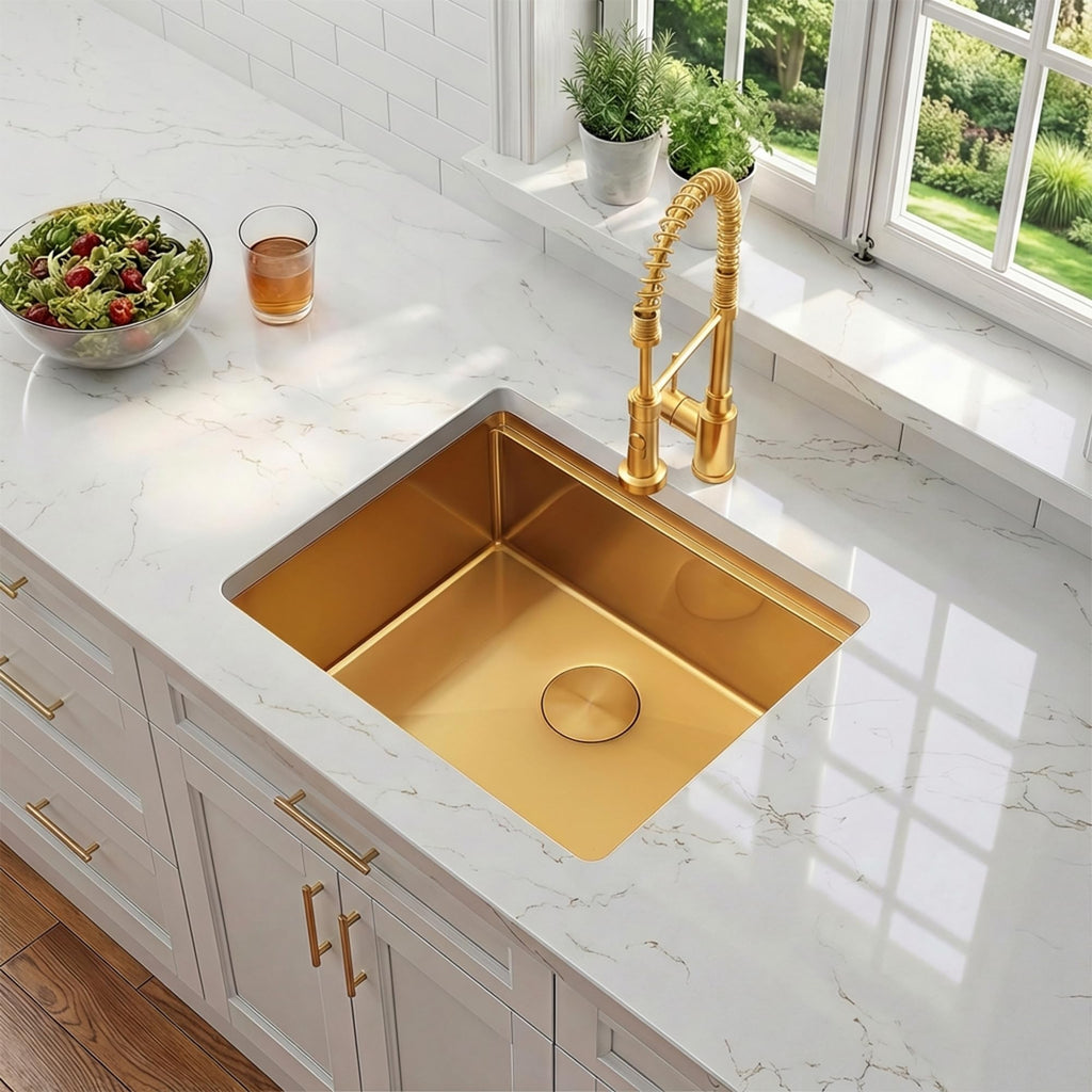 23 Inch Workstation Gold Kitchen Sink, 16 Gauge Undermount Sink
