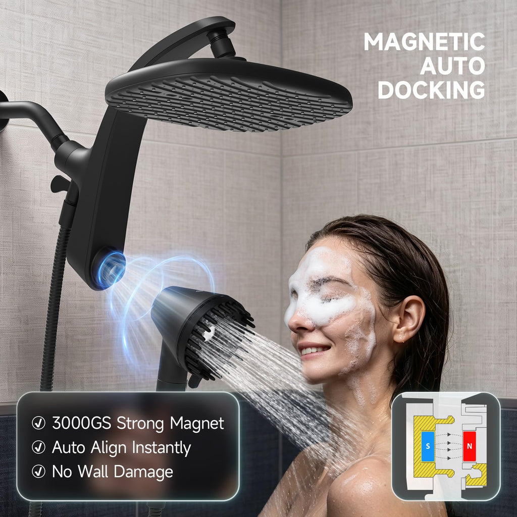 Shower Head with Handheld, High Pressure Showerhead, Black 1.8 GPM