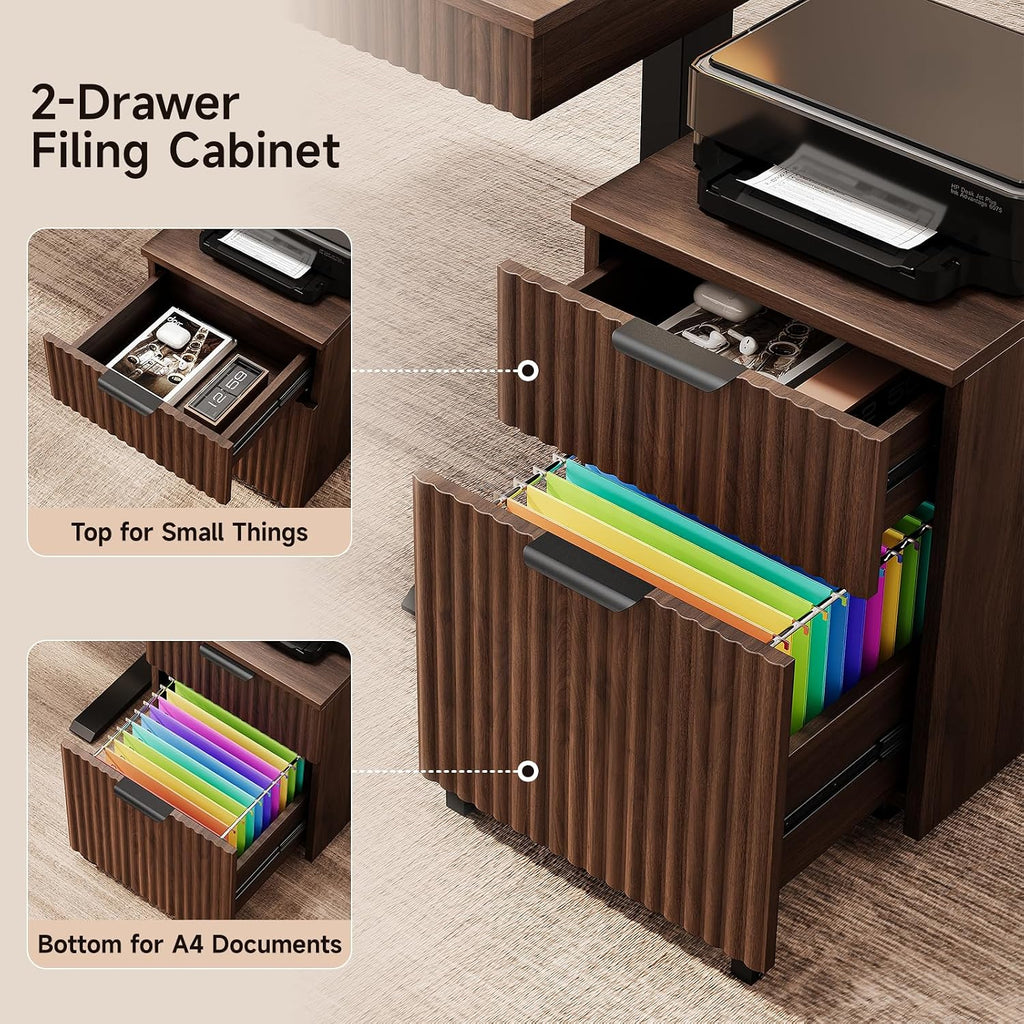 55" Electric Standing Desk with File Cabine, Sit to Stand, Walnut | Standing Desk with Drawers, Roilling Filing