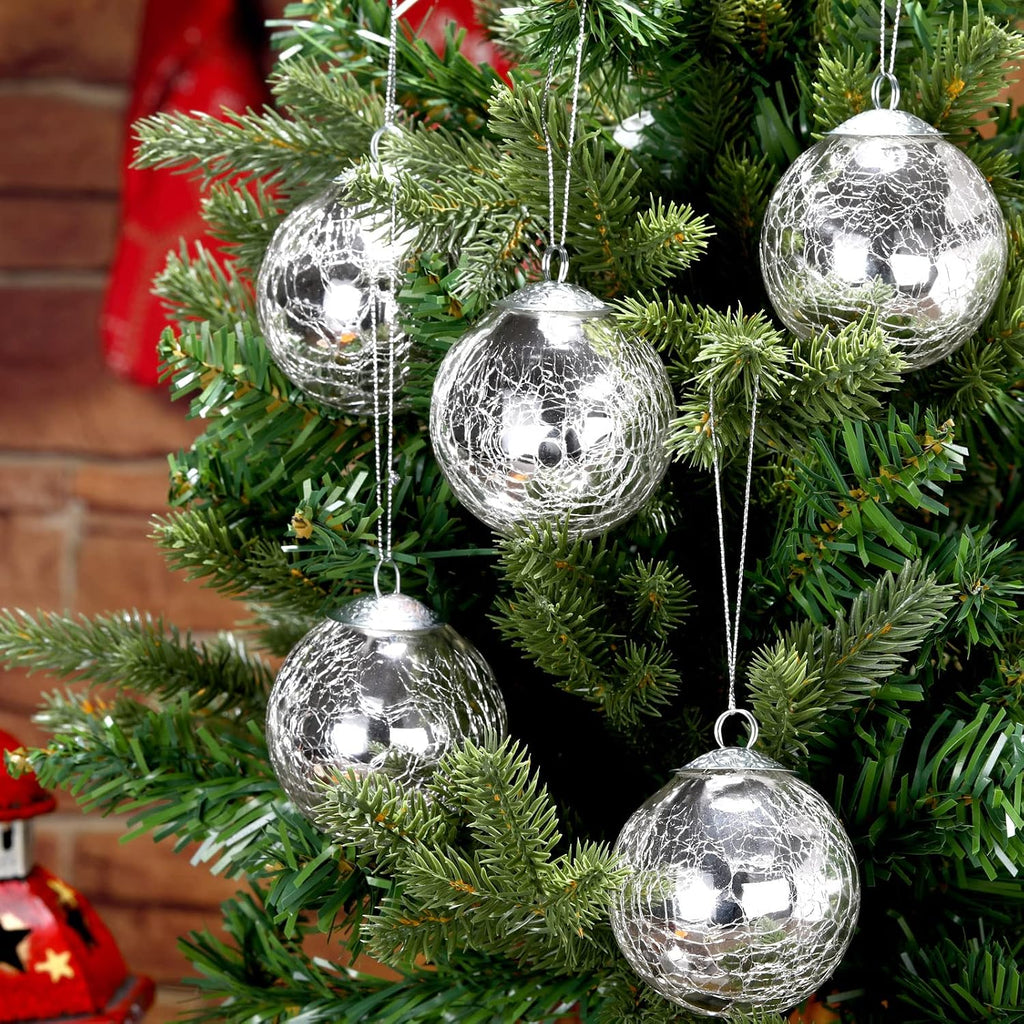 12 Pcs Christmas Glass Ball Ornament 2.4'' Crackle Mercury Vintage