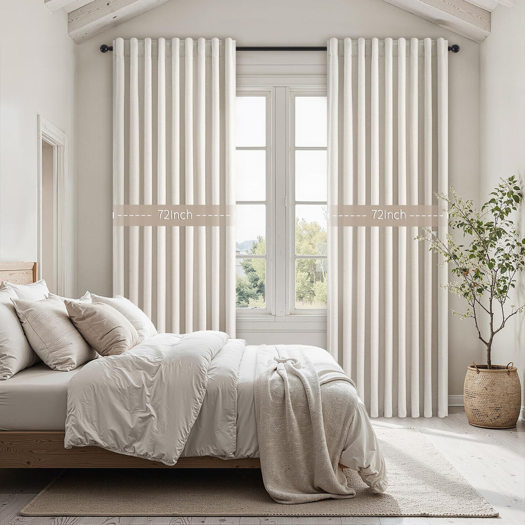 Birch Cream Extra Wide 72 Inches Blackout Curtains Ivory Linen Blend Pleated Farmhouse Drapes Back Tab Pleated Rod