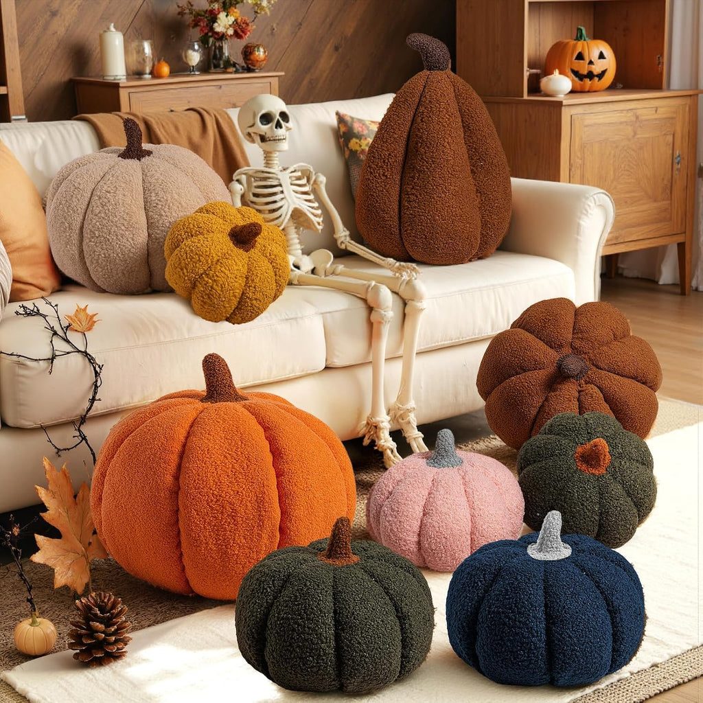 Fall Pumpkin Pillows, Halloween Decoration Decorative Throw Pillows Soft Fleece Sherpa Cute 3D Shaped - Set of 2