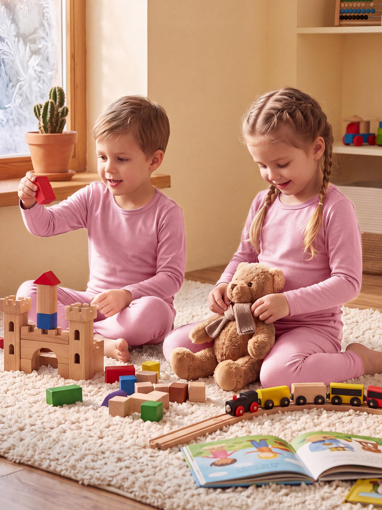 Toddler Fleece Lined Thermal Underwear Set Base Layer Long Johns for Kid ﻿