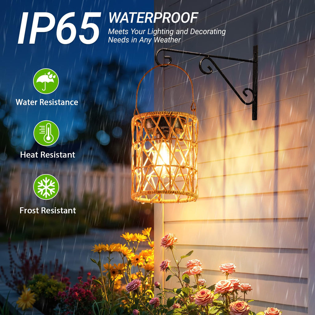 Solar Lantern Outdoor Lights, 4 Pack Bright Hanging Solar Lanterns Outdoor Waterproof with Handle, Decoration Rattan