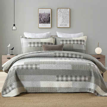 Quilt Quilt Set, 100% Cotton Quilt Bedding Set Bedspreads, Farmhouse Reversible Patchwork