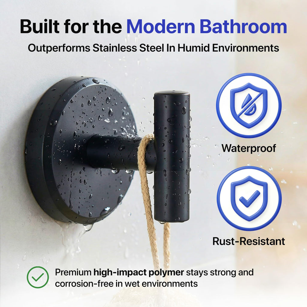 Suction Cup Hooks Towel Holder T-Shape 2-Pack Black