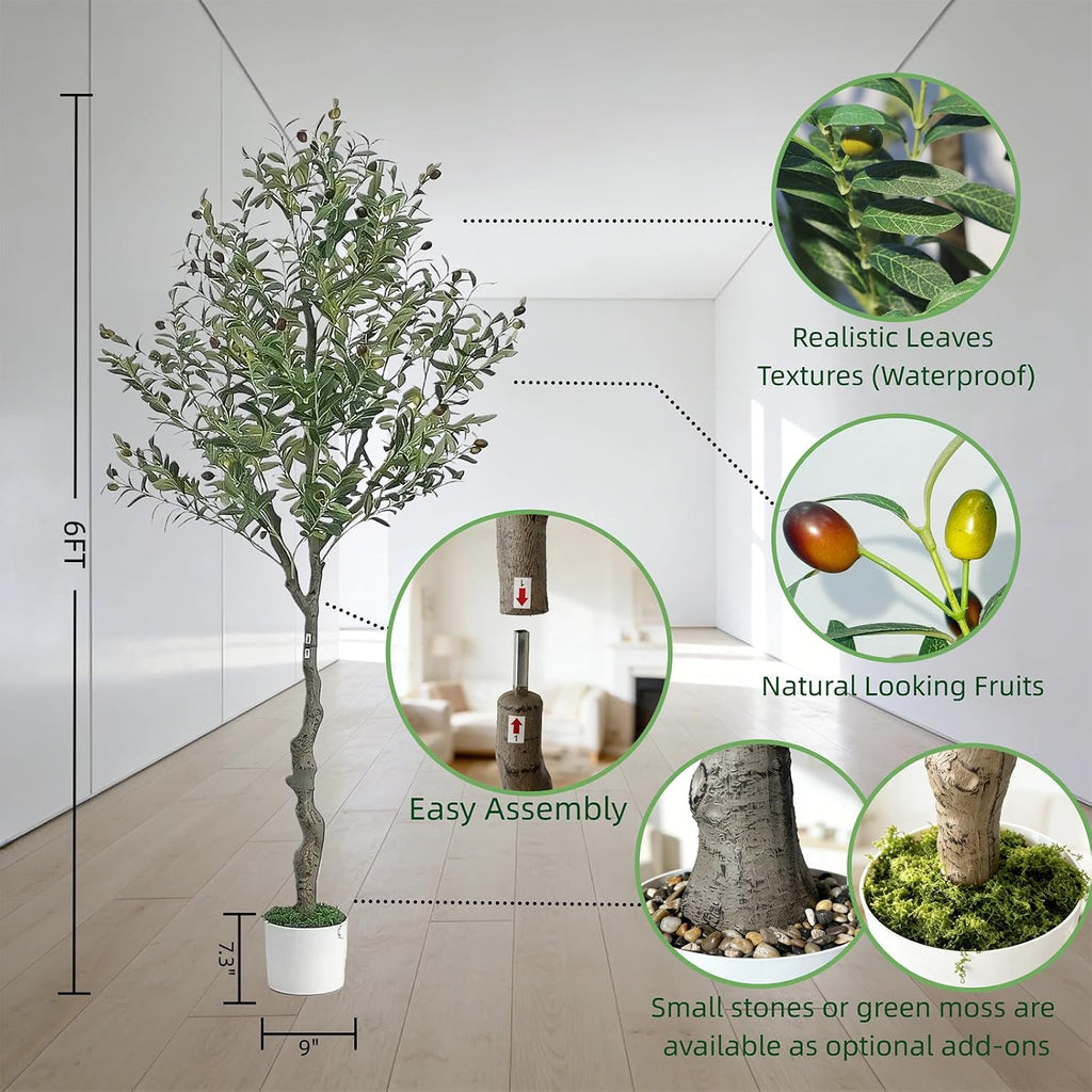 6FT Artificial Olive Tree, Faux Olive Tree for Modern Boho Home Decor, Fake Olive Tree with Realistic Leaves &