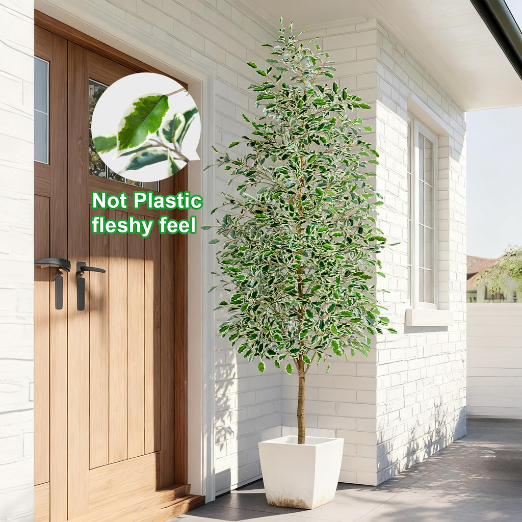 8FT Artificial Ficus Trees Indoor Faux Trees Indoor Fake Floor Plants Tall Artificial Tree with White Pot Faux Tree