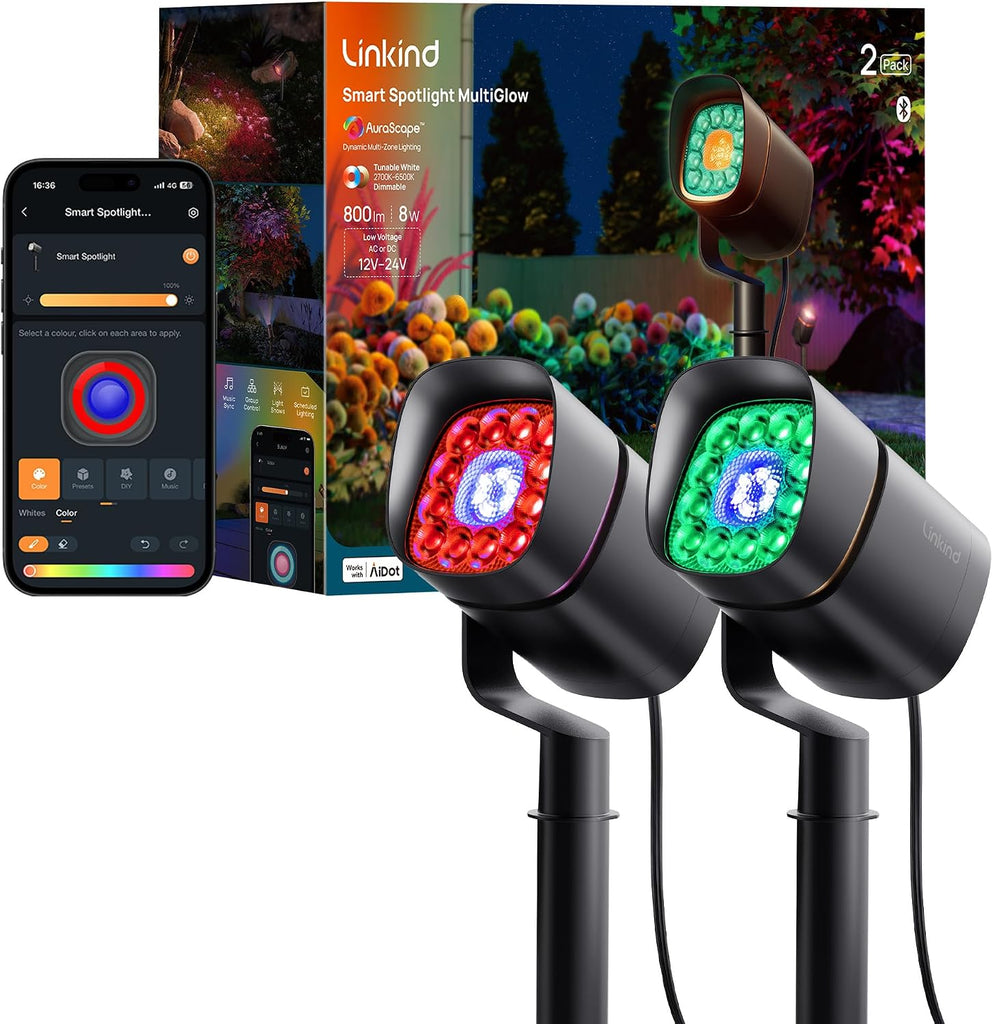 Smart Low Voltage Landscape Lighting, 800lm RGBW Outdoor Spotlights, Waterproof, Works with Alexa & Google Home