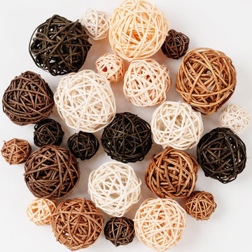 Decorative Balls for Bowls Centerpiece, Wicker Rattan Balls Vase Fillers Potpourri Bowl Filler Bathroom Living - Set of 24