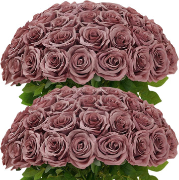 100 Pcs Artificial Roses Bulk Silk Dusty Rose Roses for Wedding Centerpieces Bridal Bouquet Mohter's Day Valentine's