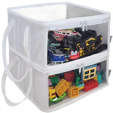 2 Pack Clear Storage Cubes with Lids, 12x12x6 Toy Organizer Bins