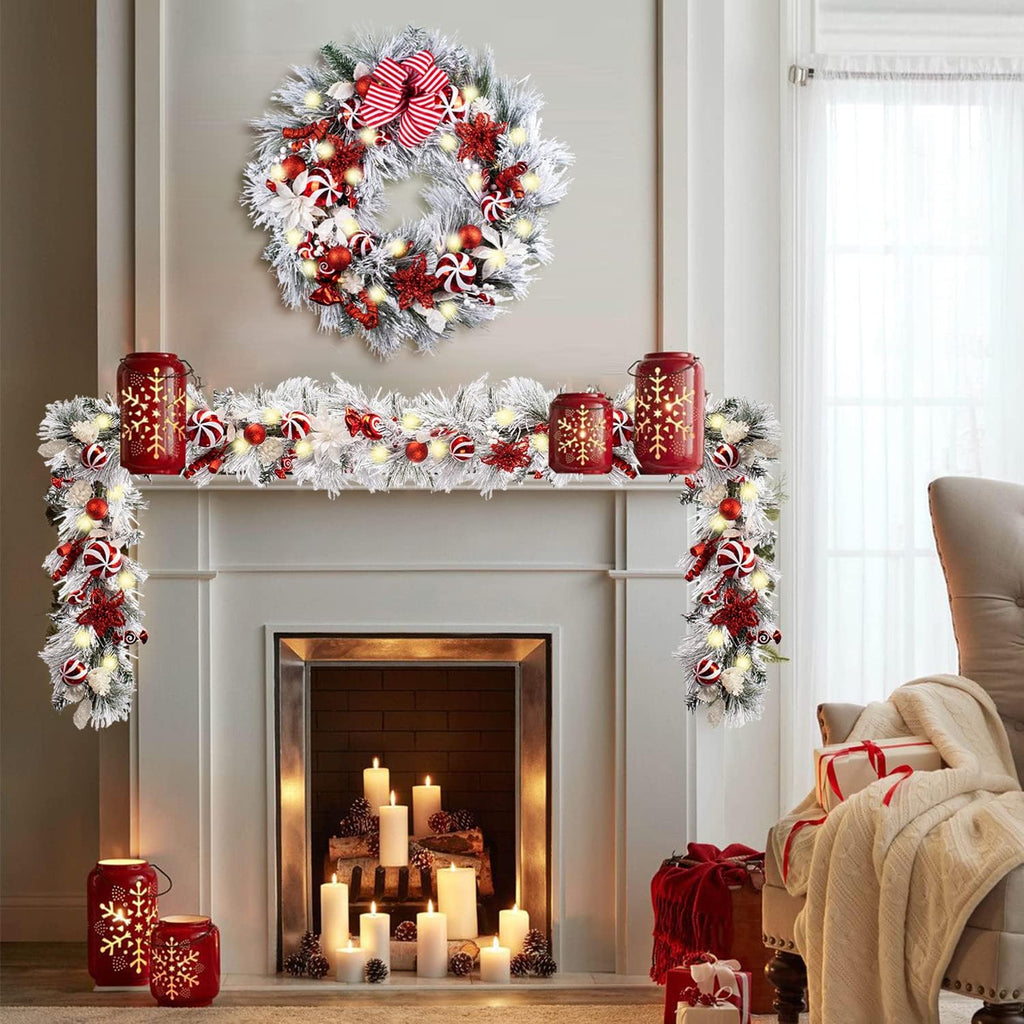 30 Inch Pre-Lit Red White Christmas Wreaths for Front Door