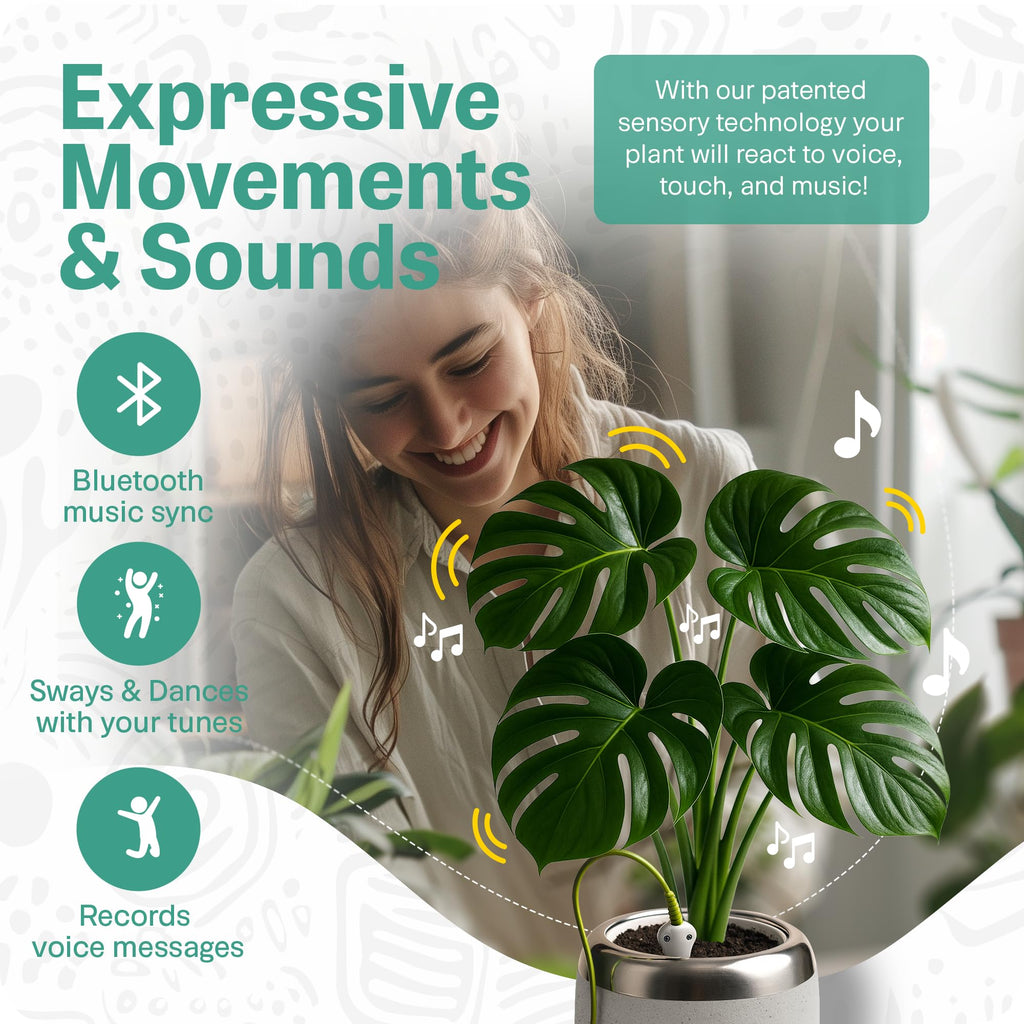 Smart Robotic Planter for 4" Potted Plants- Speckled Sand | Interactive Moving & Dancing Flowerpot with Bluetooth