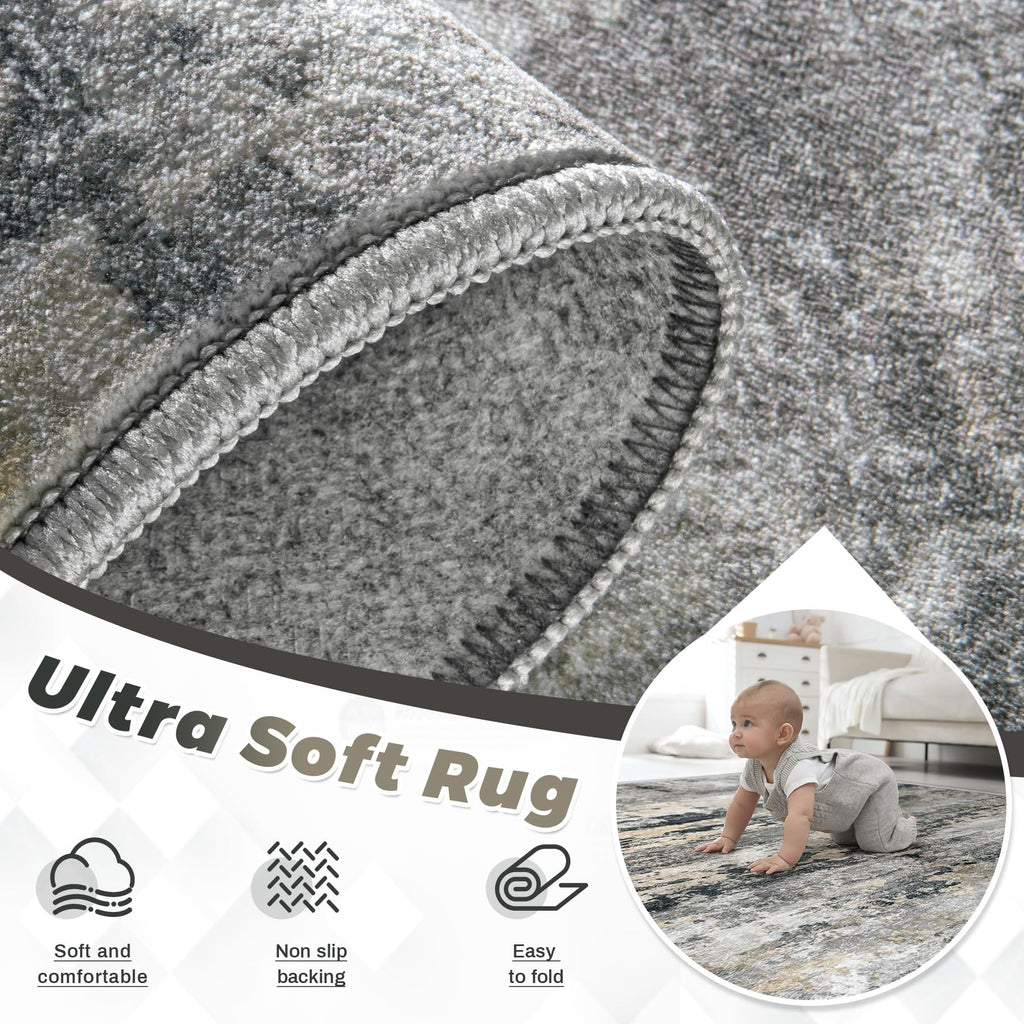 Area Rugs Runner Rug: Washable Hallway Rug Modern Abstract Neutral Soft Non-Slip Low-Pile Indoor Carpet Bedside