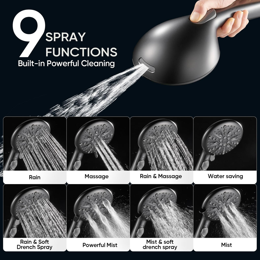 9 Spray Modes Handheld Shower Head, Water-Saving, Matte Black