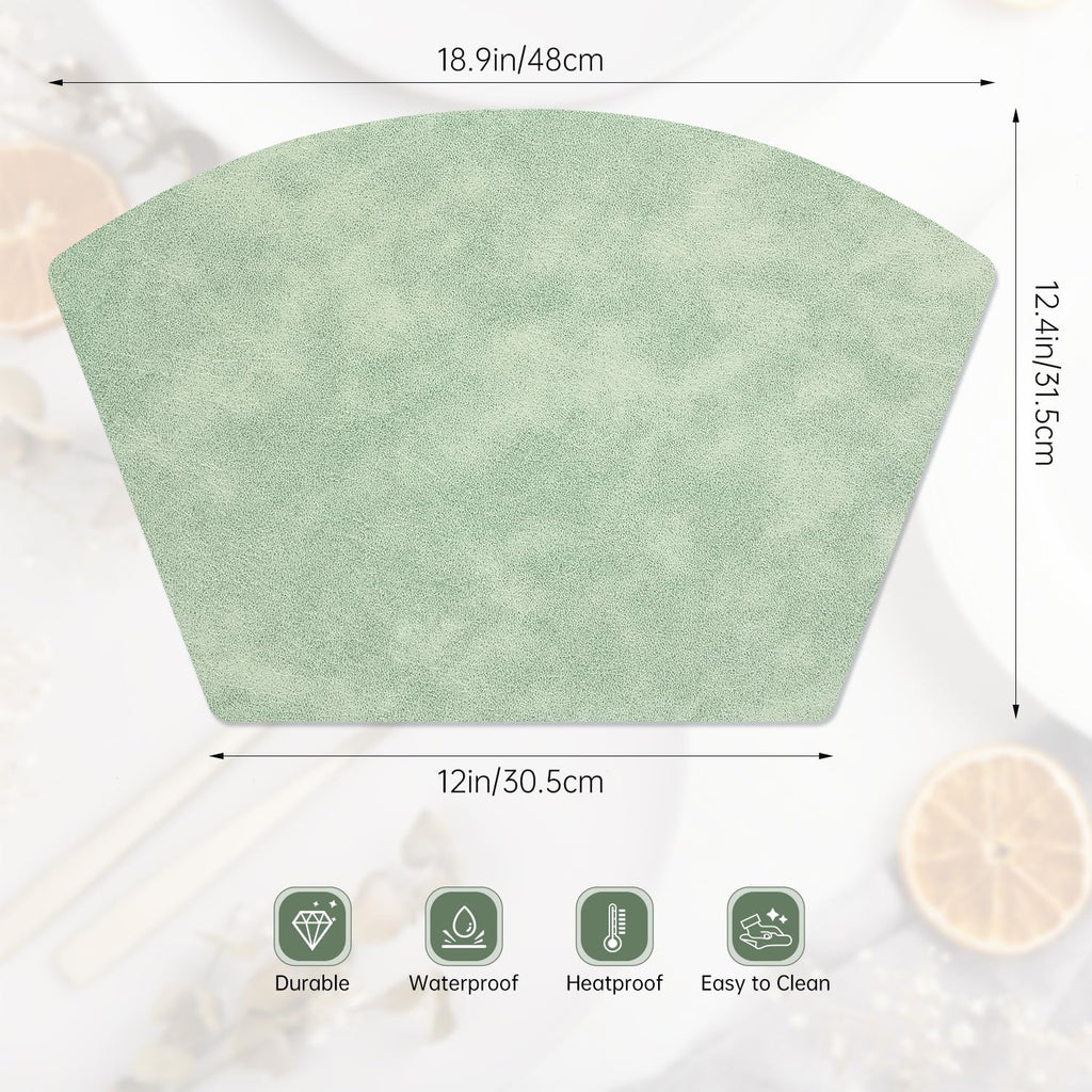 Placemats for Round Table, Faux Leather Wedge Shaped Place Mats for Dining Table, Heat Resistant Washable - Set of 4