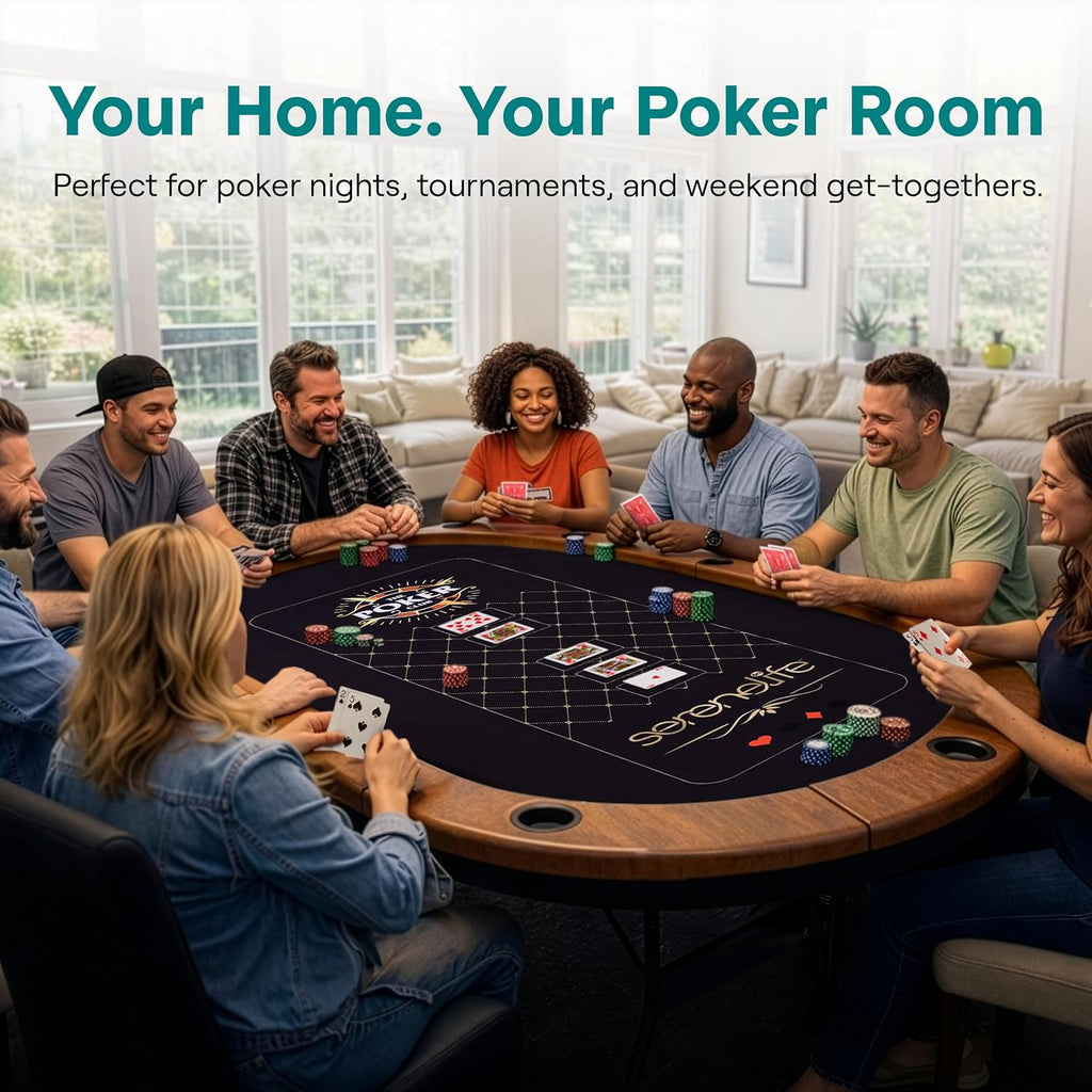 7ft Poker Table for 10 Players - Heavy Duty Oval Texas Hold'em Casino Table for Game Room, 25mm Reinforced Metal