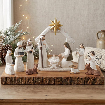 Large Christmas Nativity Scene Set, 12 Piece Resin Holy Family Figurines, 11 Inch Christmas Nativity Set, Jesus