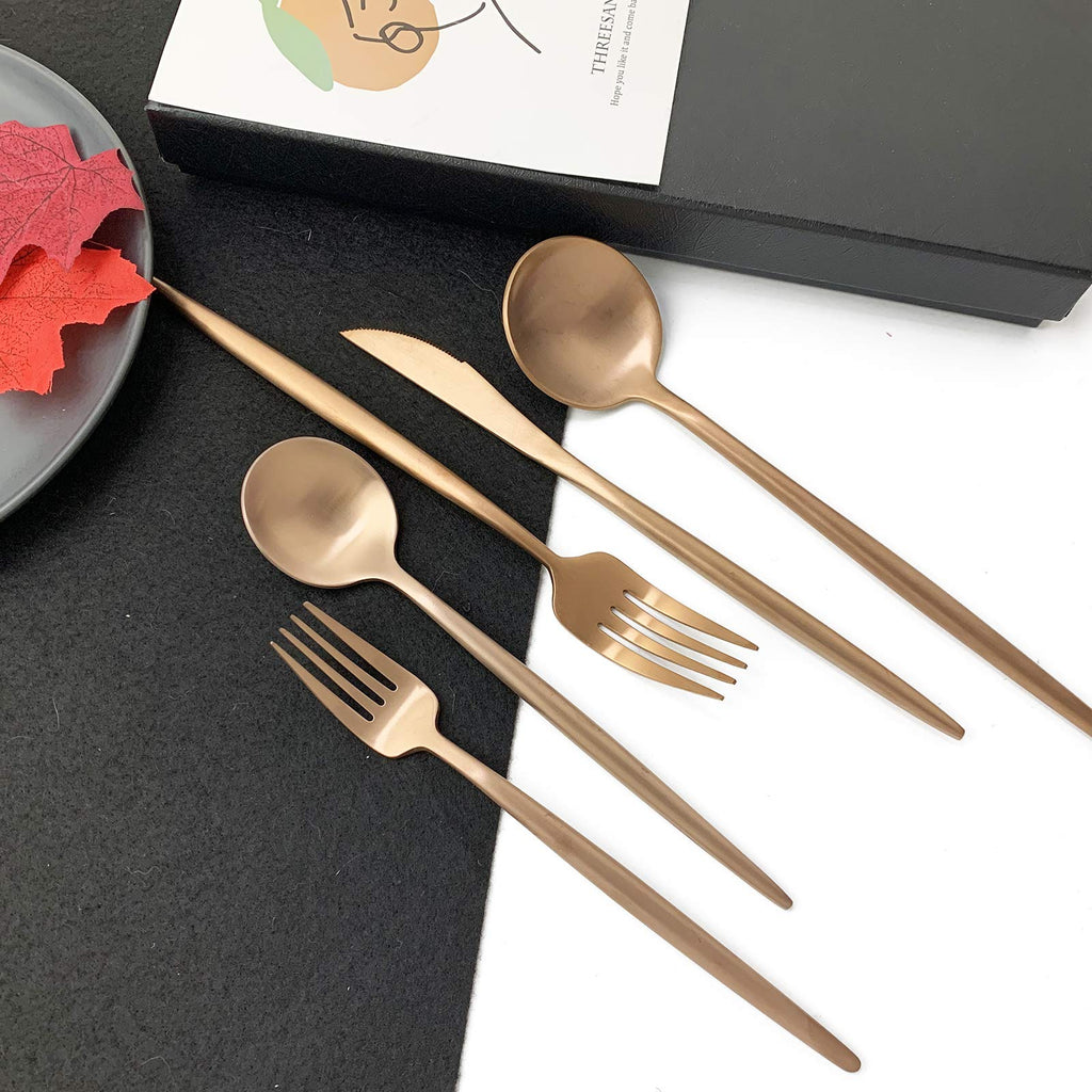 18/10 Rose Gold Flatware Silverware Set 304 Stainless Steel Copper Flatware Cutlery Set| 24-Piece Adaline Royal