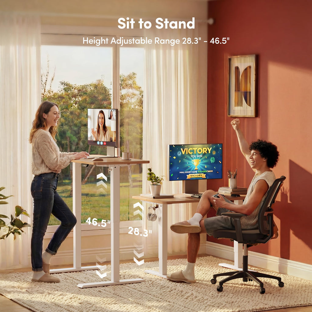 40 x 24 Inchs Electric Standing Desk, Height Adjustable, Sit Stand Up, Computer Office Desk with Splice Board, White