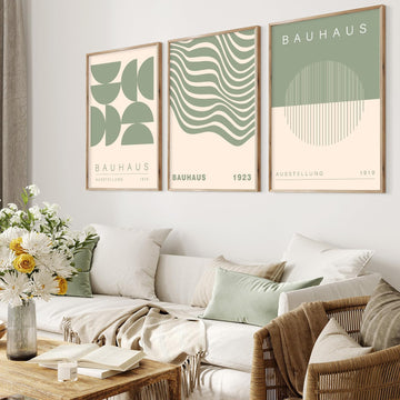 Geometric Line Wall Art Bauhaus 1923 Poster Sage Green Abstract Paintings Mid Century Modern Artwork Bauhaus