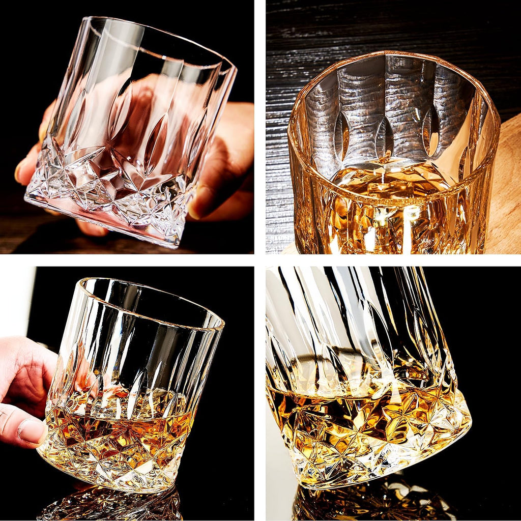 Whiskey Glasses Set of 4, Rock Glasses,11 oz Lead-Free Crystal Bourbon Glass,Old Fashioned Glass for