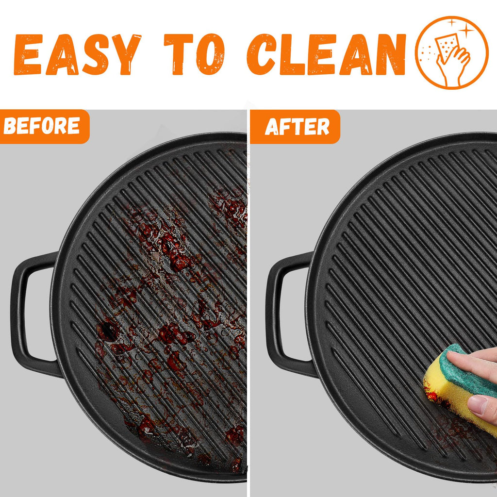 Reversible Cast Iron Griddle for Stove Top, 14" Round Griddle Pan