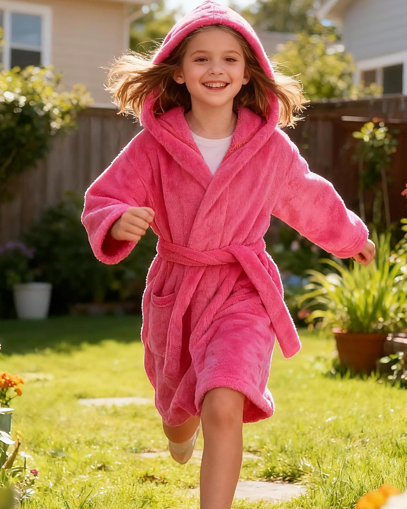 Girls Fleece Hooded Robes, Warm Printed Bath Robe for Kids Soft Fuzzy Bathrobe for Gifts