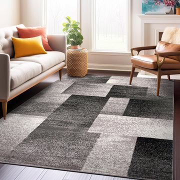 Distressed Boxes Modern Non-Shedding Cozy Area Rug Gray