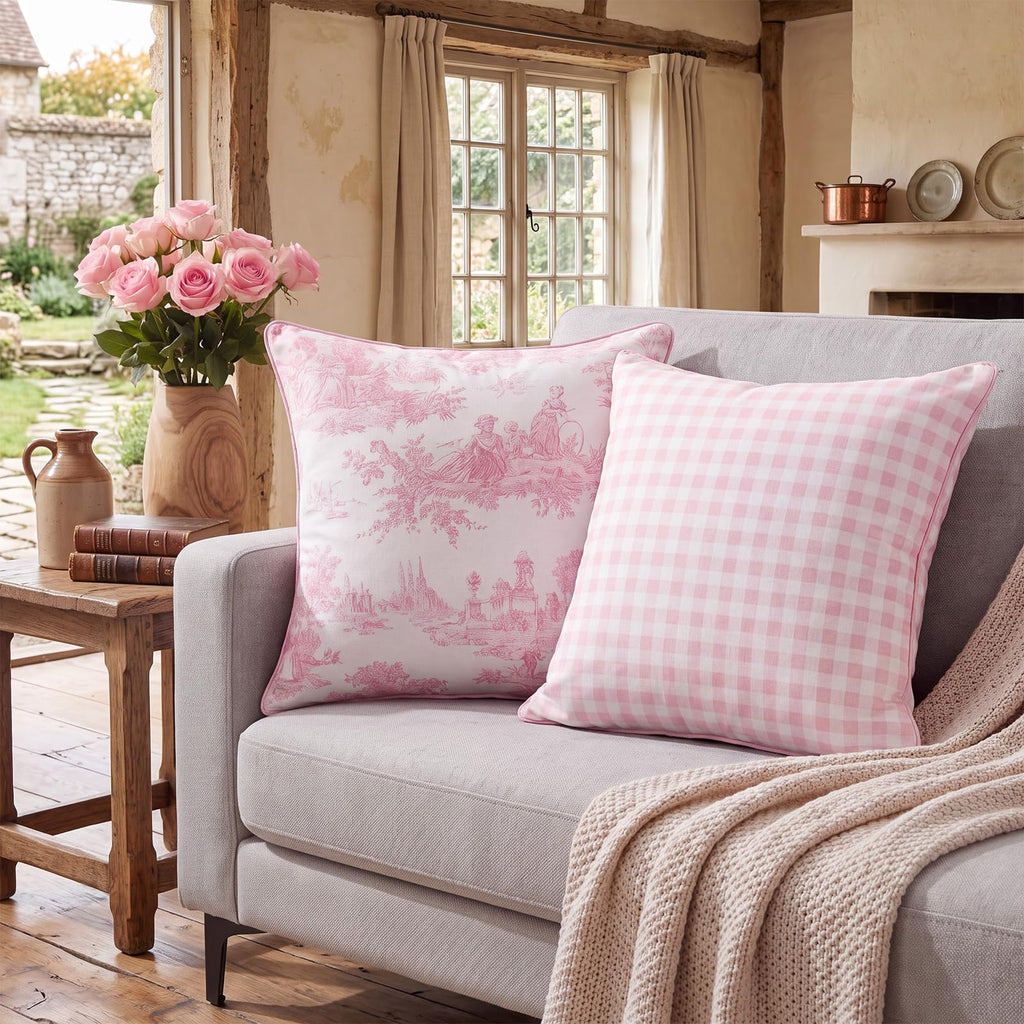 Farmhouse Floral Pillow Cases Pink Pillow Covers 18x18 Set of 4