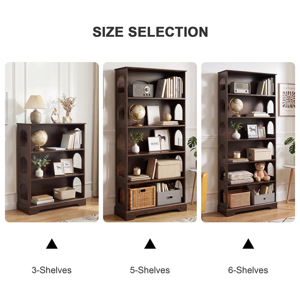 5-Tier Bookshelf, 64inch Tall Wood Bookcase, Dark Walnut